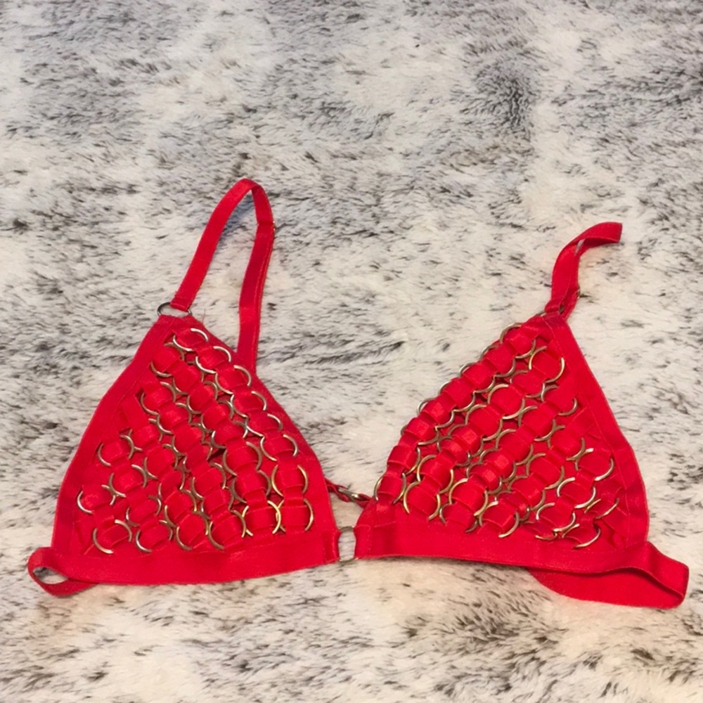 ASOS Red Chain Bralette Bikini Bra Top Size M
